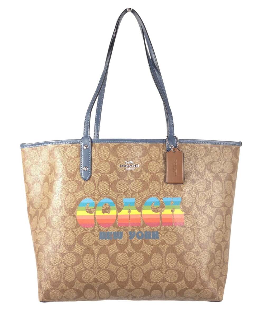 Coach Pride Medium Reversible City Tote Womens Khaki Blue Rainbow $428